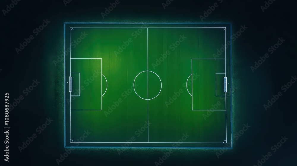 Aerial view of a vibrant green soccer field with marked lines, suitable for sports-related projects. Aerial view of a vibrant green soccer field with marked lines, suitable for sports-related projects.
