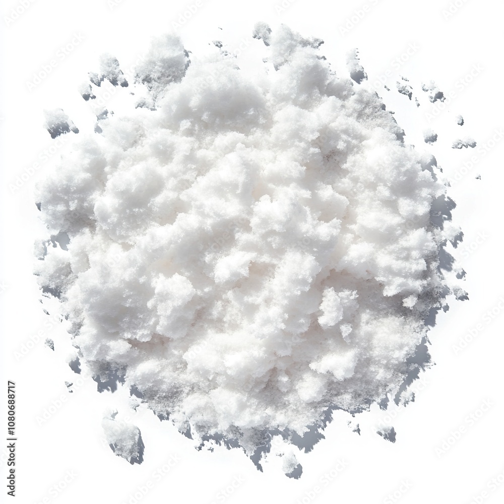 Pile of white snow top view isolated on a white background Pile of white snow top view isolated on a white background