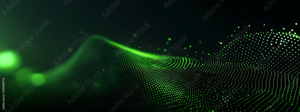 Abstract green digital background with dots and lines, black background, gradient, depth of field effect, dark tones Abstract green digital background with dots and lines, black background, gradient, depth of field effect, dark tones