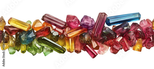 Seamless Horizontal colorful tourmalin Gems boarder isolated on transparent background photo