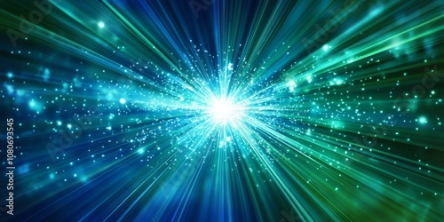 Green and blue light burst, Radiant Burst of on Deep Gradient Background in