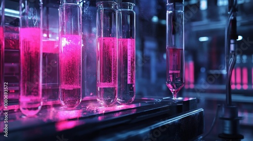 Pink Liquid in Test Tubes: A Futuristic Laboratory Scene