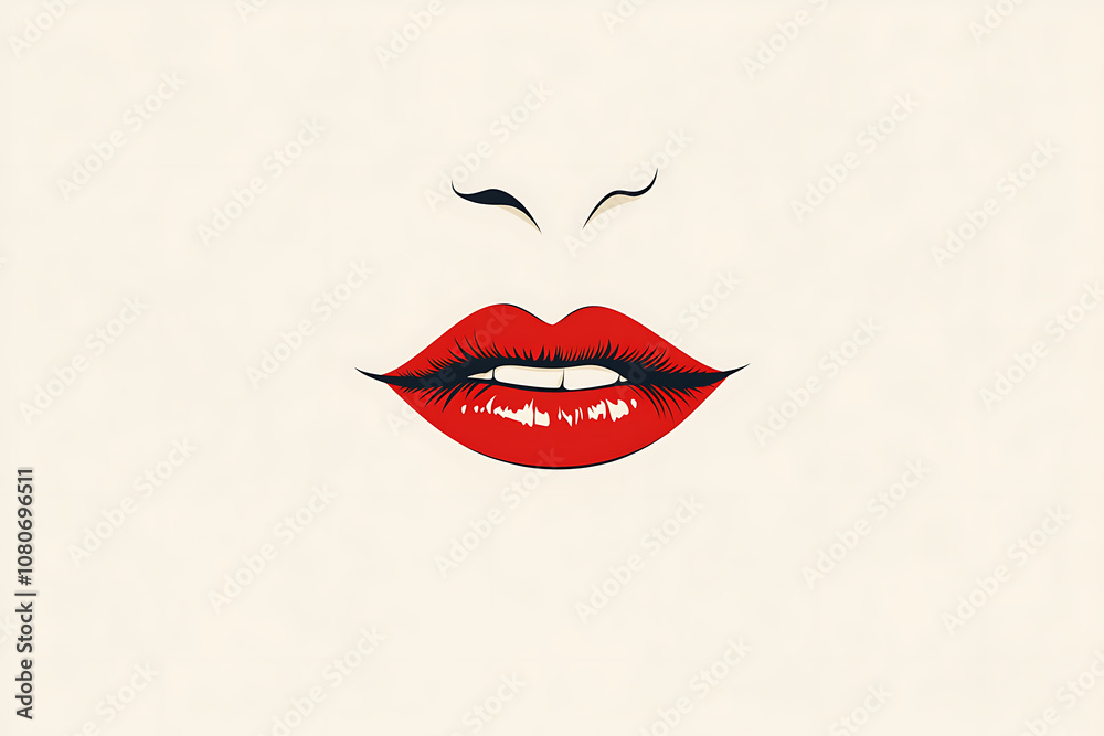 Minimalistic illustration featuring bold, stylized eyes and red lips centered on a blank background, creating a striking, modern aesthetic Minimalistic illustration featuring bold, stylized eyes and red lips centered on a blank background, creating a striking, modern aesthetic