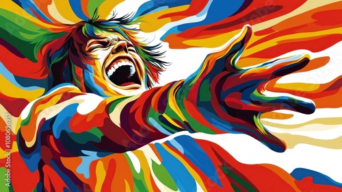 A vibrant, abstract illustration of a person expressing intense emotion through color.