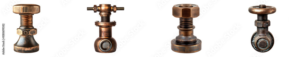 Set, collection of Bronze Gate Valve isolated on transparent background. Set, collection of Bronze Gate Valve isolated on transparent background.
