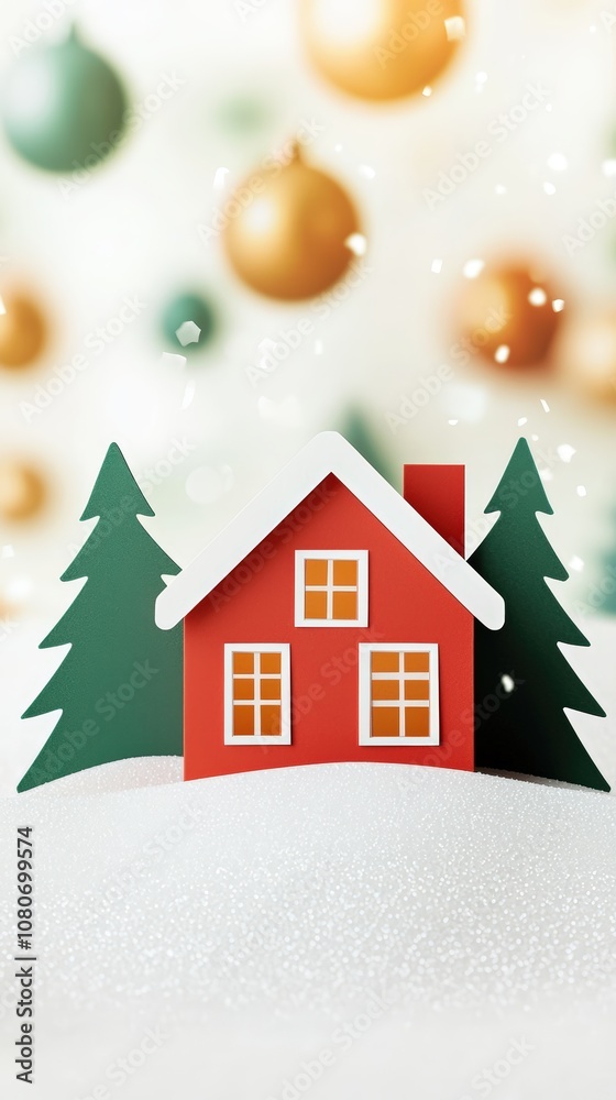 Naklejka premium Red house in snow