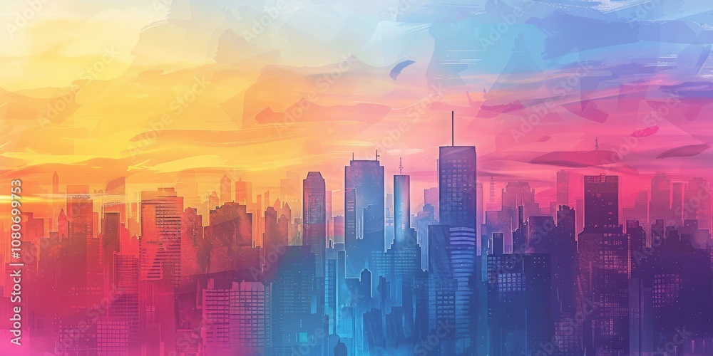 A stunning cityscape featuring a vibrant urban skyline at sunset, showcasing colorful skyscrapers against a dramatic sky. A stunning cityscape featuring a vibrant urban skyline at sunset, showcasing colorful skyscrapers against a dramatic sky.