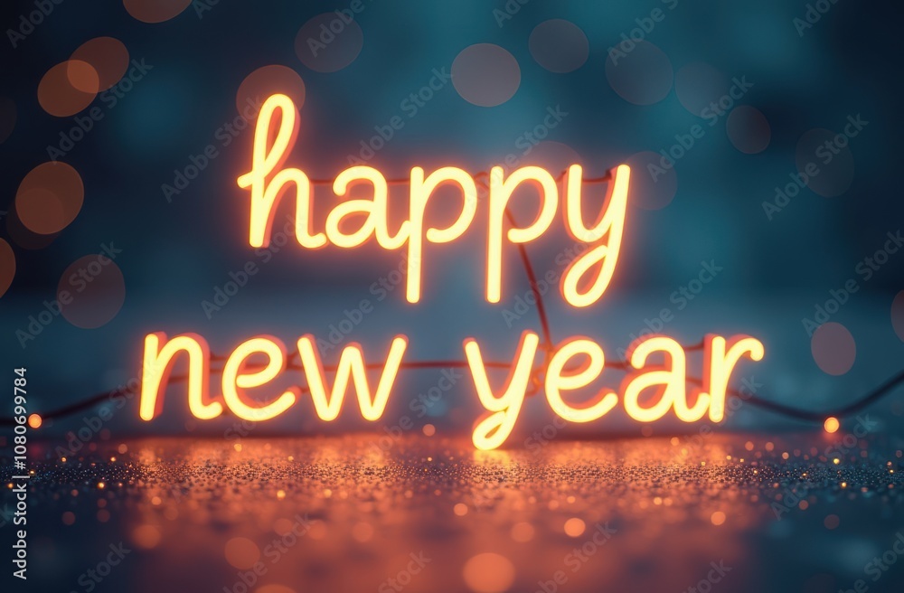 Illuminated neon sign displaying the message that reads Happy New Year in bright colors, shining vibrantly to celebrate the occasion Illuminated neon sign displaying the message that reads Happy New Year in bright colors, shining vibrantly to celebrate the occasion