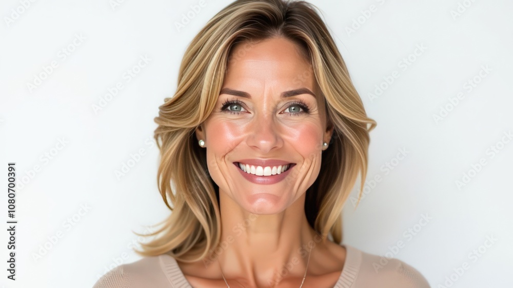 Portrait of a smiling blonde stylish women, looking at camera, happy face, neutral background for cutout, horizontal Portrait of a smiling blonde stylish women, looking at camera, happy face, neutral background for cutout, horizontal