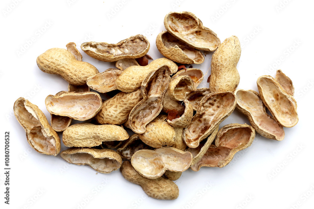 Peanut shells on white background. Peanut shells on white background.