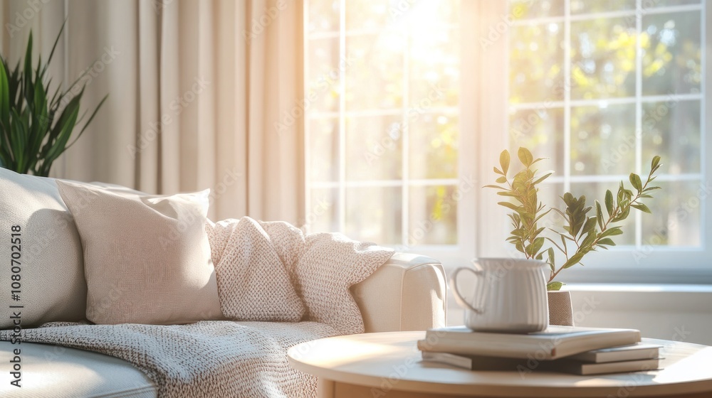 Cozy Living Room with Sunlight Streaming Through Window