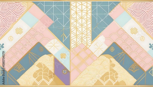 Refined Korean pattern showcasing -Bojagi- motifs, with a patchwork of geometric shapes