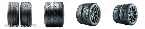 Set, collection of Car Tyres isolated on transparent background.