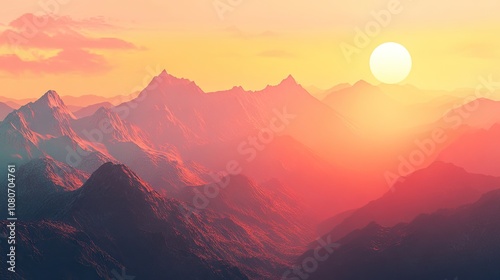 Breathtaking sunset over majestic mountains, creating a serene and picturesque landscape.