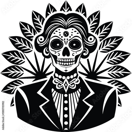 Día de los Muertos Poster silhouette vector illustration on White Background.