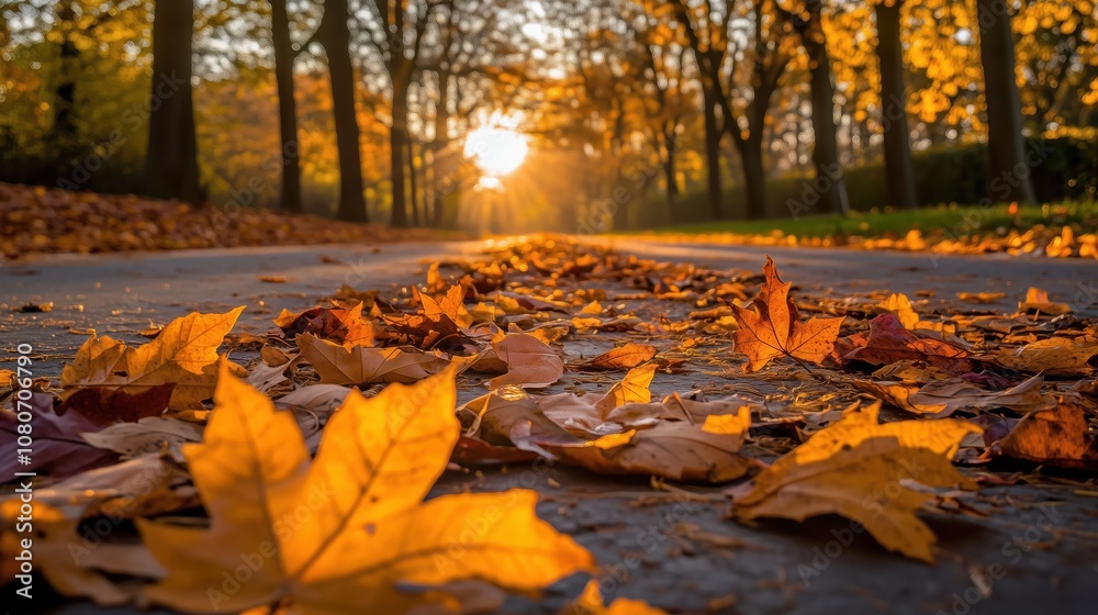 Herbstlicher Park mit bunten Blättern im Sonnenlicht