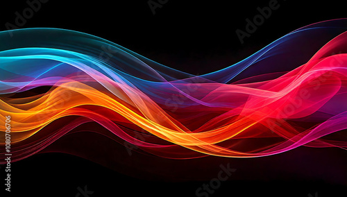 Colorful smooth wave lines Wave element black background Designed with a material that has a surface similar to a translucent frosted coating with a soft but luxurious texture. With translucent proper