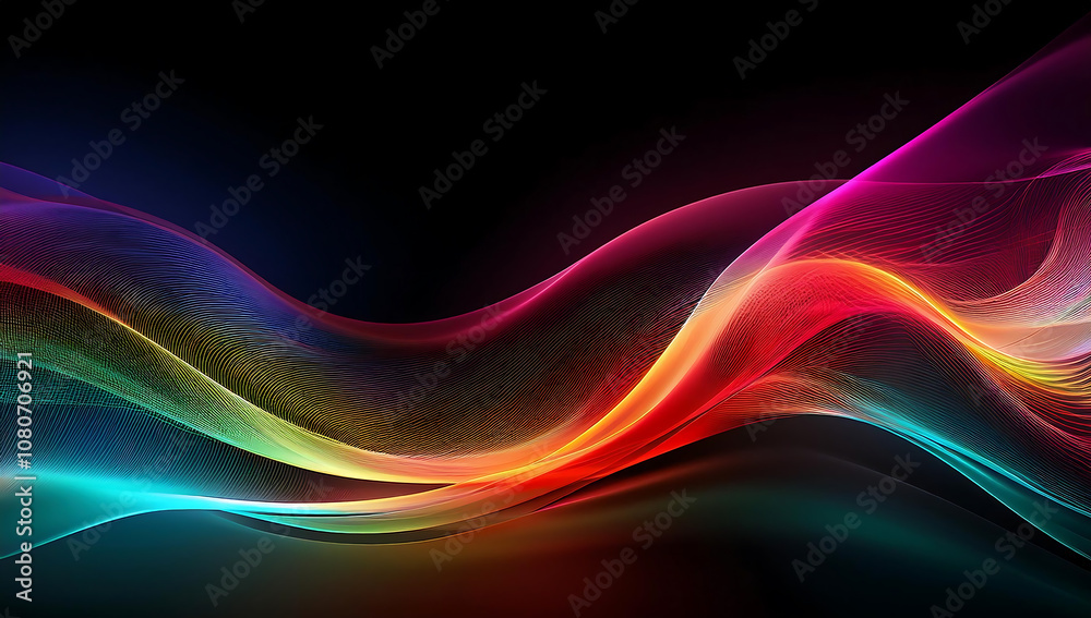 Colorful smooth wave lines Wave element black background Designed with a material that has a surface similar to a translucent frosted coating with a soft but luxurious texture. With translucent proper Colorful smooth wave lines Wave element black background Designed with a material that has a surface similar to a translucent frosted coating with a soft but luxurious texture. With translucent proper