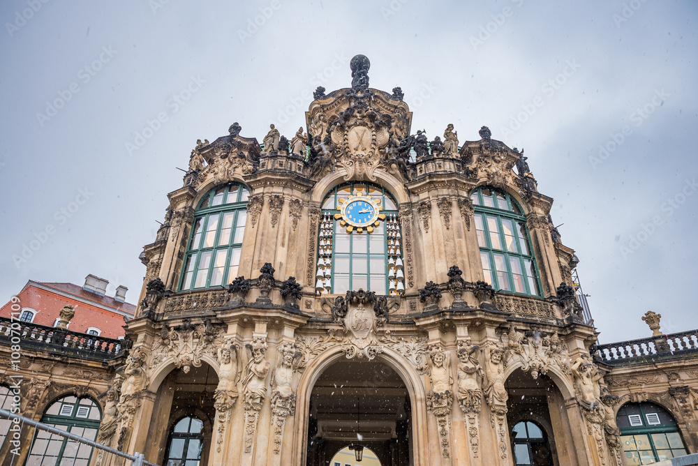 Fototapeta premium Dresden, Germany - December 10, 2022. Dresdner Zwinger while snowing