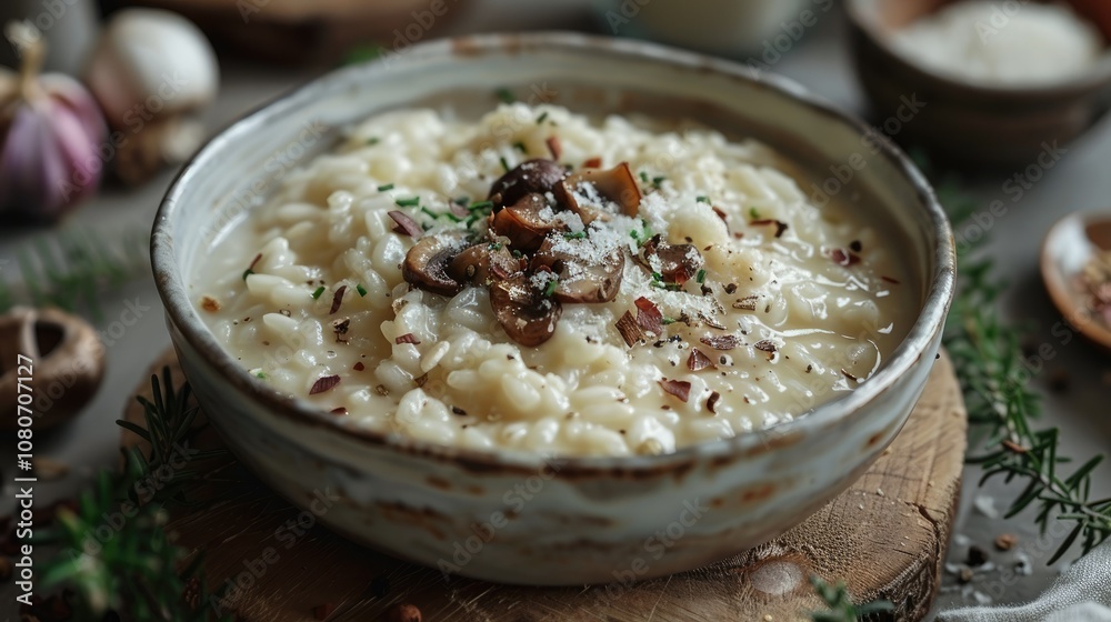 Creamy Mushroom Risotto with Herbs and Parmesan Cheese Creamy Mushroom Risotto with Herbs and Parmesan Cheese