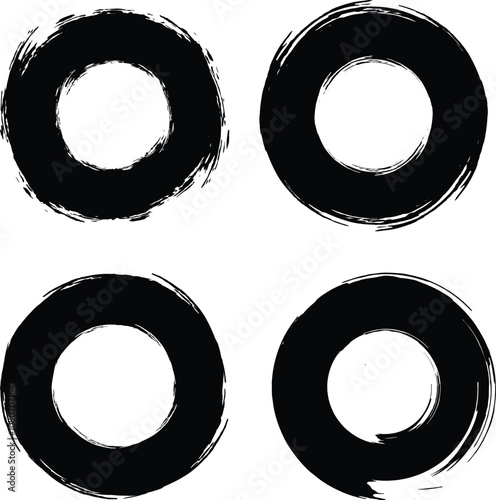 set of black grunge round shapes. Brush strokes round frames elements.