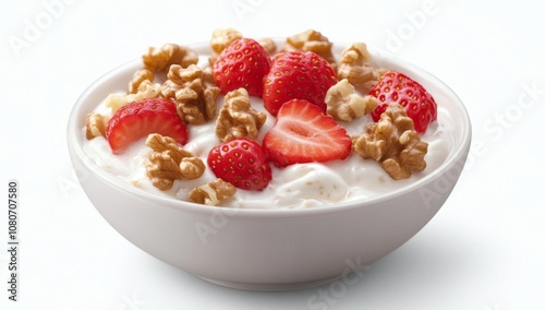 Healthy Breakfast Bowl with Greek Yogurt Strawberries Walnuts Ideal for Weight Loss