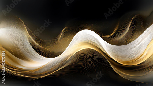Gold smooth wave lines Wave element black background Designed with a material that has a surface similar to a translucent frosted coating with a soft but luxurious texture. With translucent proper