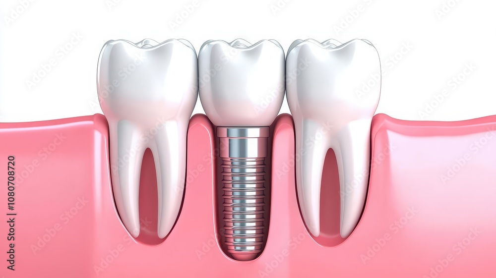 Illustration of dental implant procedure with artificial tooth, showcasing dental health and modern dentistry. Illustration of dental implant procedure with artificial tooth, showcasing dental health and modern dentistry.