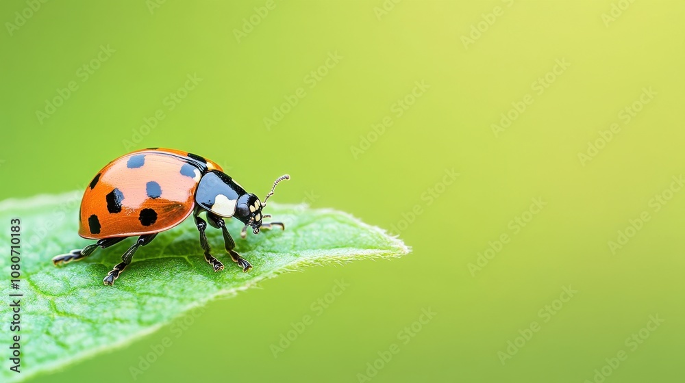 Fototapeta premium Ladybug on a Green Leaf, A Close Up View of Nature's Beauty