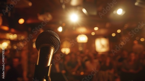 A standup comedian telling relatable jokes about sober partying and the struggles of being the designated driver on a night out with friends. photo