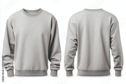 Gray sweatshirt front and back view, casual style, comfortable fabric, ideal for everyday wear, versatile fashion piece photo