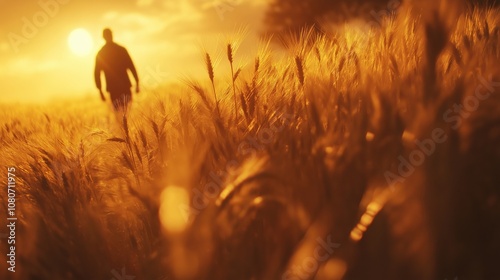 Wallpaper Mural A silhouette of a man walking through a golden wheat field during sunset. Torontodigital.ca