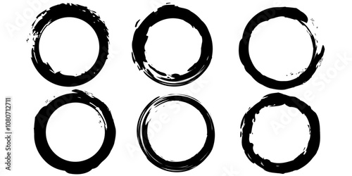 circles grunge frame. Set of circle vector frame. Acrylic brush line. Hand painted design elements. Ink print drawing. Nice for logo.