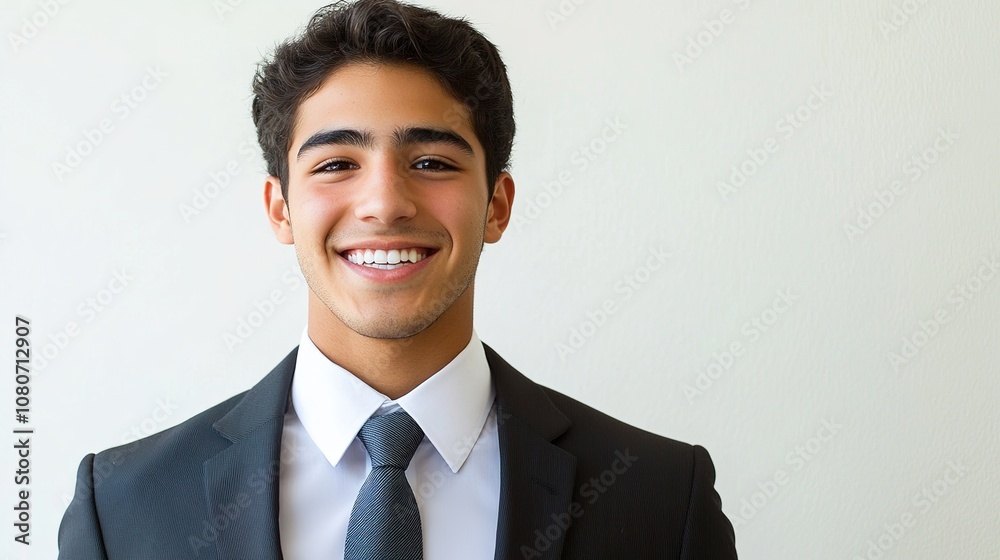 Portrait of a Confident Young Man in a Business Suit Smiling Brightly Against a Neutral Background Showcasing Professionalism and Approachability Portrait of a Confident Young Man in a Business Suit Smiling Brightly Against a Neutral Background Showcasing Professionalism and Approachability