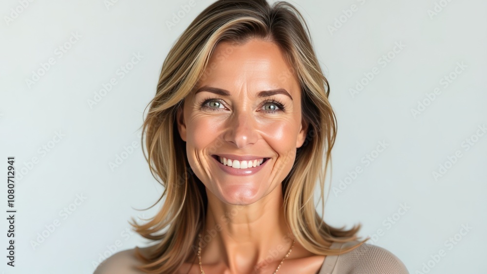 Portrait of a smiling blonde stylish women, looking at camera, happy face, neutral background for cutout, horizontal Portrait of a smiling blonde stylish women, looking at camera, happy face, neutral background for cutout, horizontal