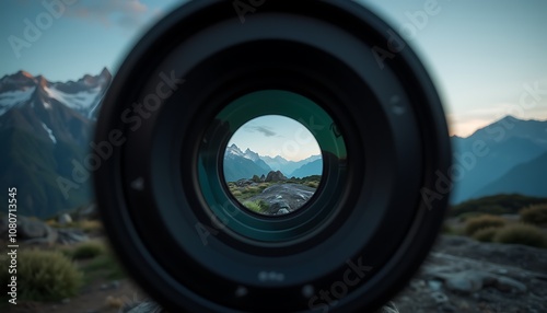 Scenic landscape viewed through camera lens outdoors