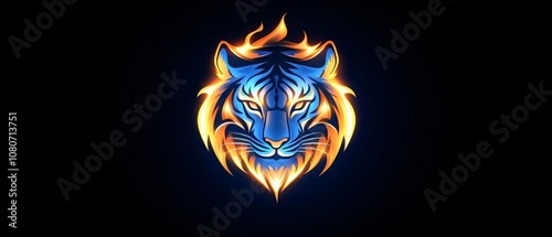 Discover a bold logo featuring a fiery blue tiger's head, encircled by vibrant flames. This modern design captures strength and creativity, perfect for various projects.