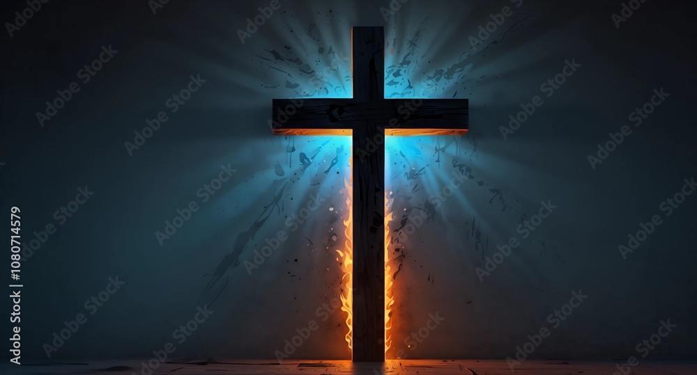 Fiery Christian Cross, cross Burning illustration Fiery Christian Cross, cross Burning illustration