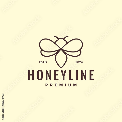 honey bee hipster line logo design vector illustration