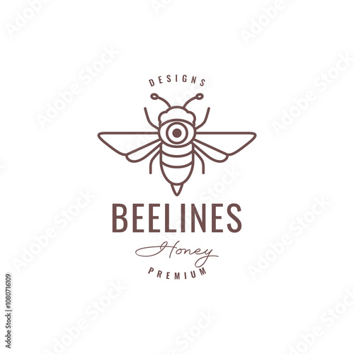 honey bee hipster line logo design vector illustration