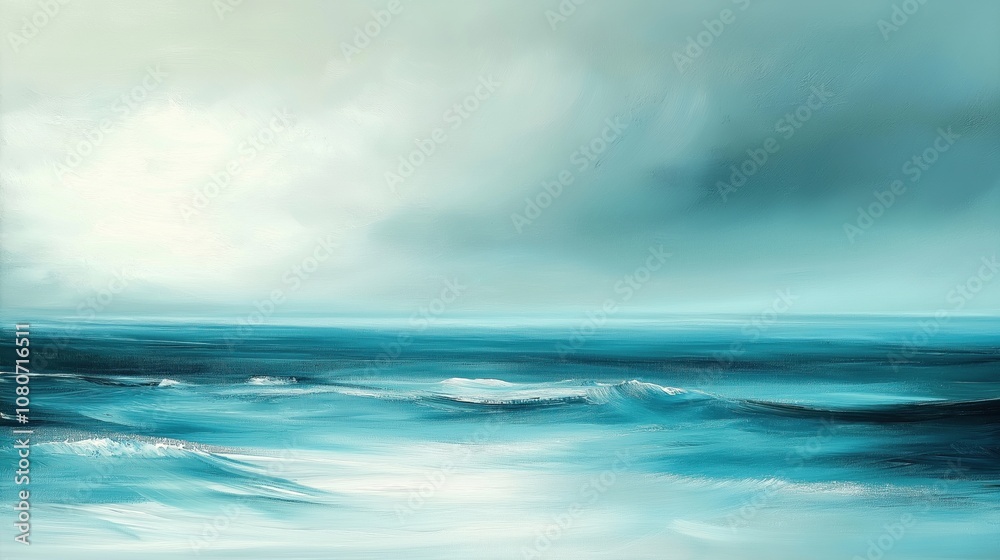 Obraz premium A serene view of ocean waves gently rolling under a cloudy sky.