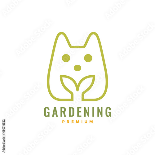  cute cat hold plant mascot logo design vector illustration