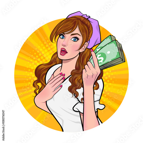 Avatar of woman or business person in various poses, circle background, pop art comics style