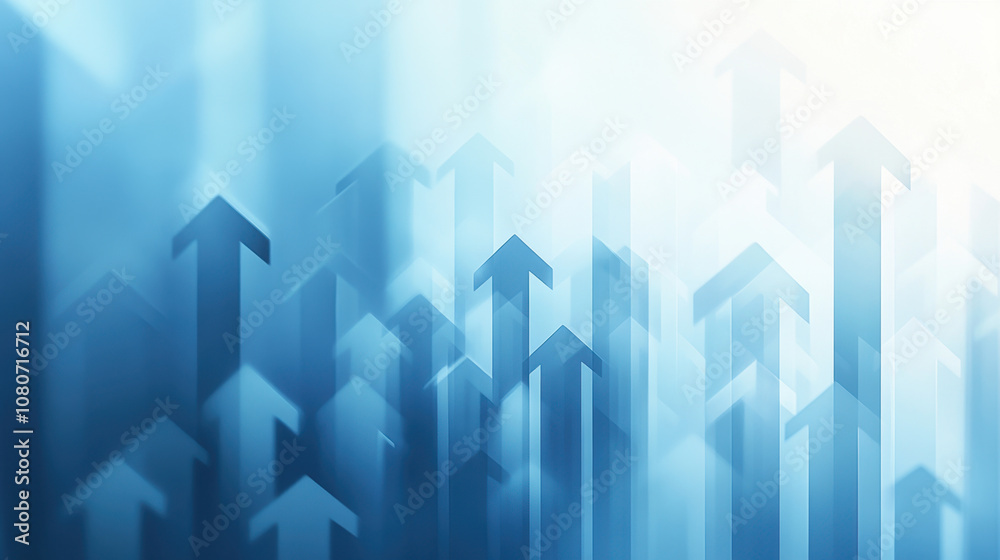Fototapeta premium Abstract blue background featuring upward arrows, symbolizing growth, progress, and positive momentum in a modern design.