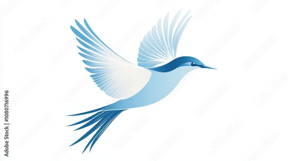Obraz premium Graceful bird silhouette in mid-flight, slightly tilted, clean on a white background, ideal for branding.