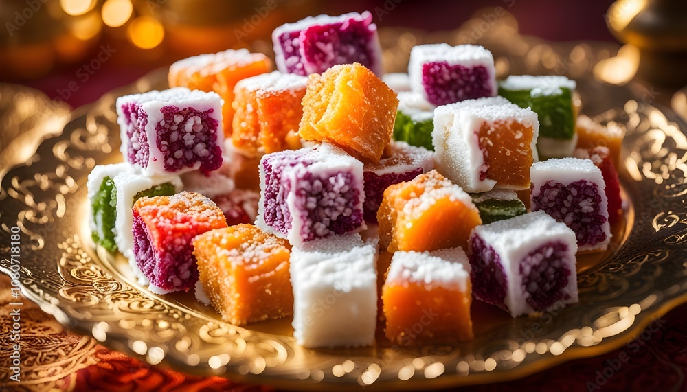 Turkish delight lokum, Middle East sweet dessert.
Turkish delight lokum, Middle East sweet dessert.