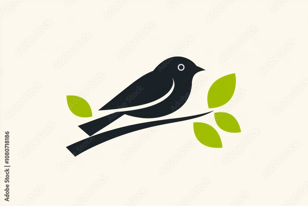 Fototapeta premium A cheerful little bird finds its place on a delicate branch adorned with fresh green leaves capturing the essence of tranquility and natures simplicity in a delightful moment.