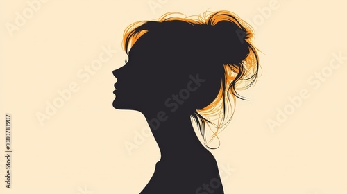 Silhouette of a woman in profile standing gracefully, head slightly turned, against a crisp white background. Perfect for modern design needs.