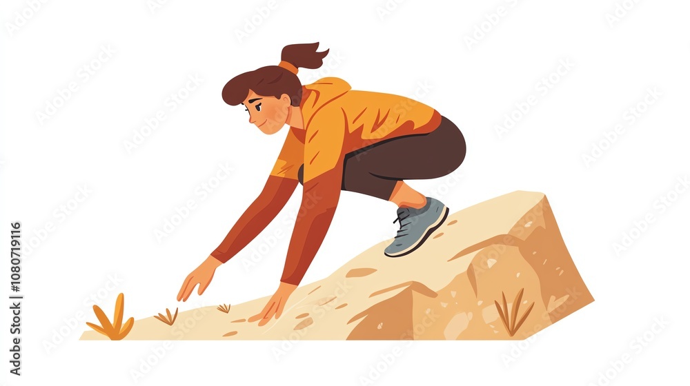Obraz premium a 2D cartoon illustration of a person doing mountain climbers, cardio and active, white background--ar 16:9