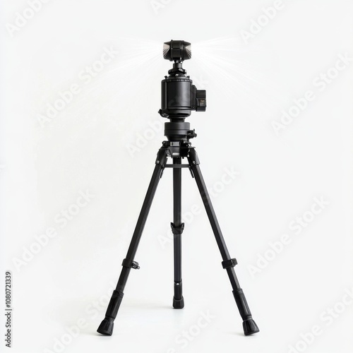 Professional black tripod with advanced camera equipment for photography setup indoors photo